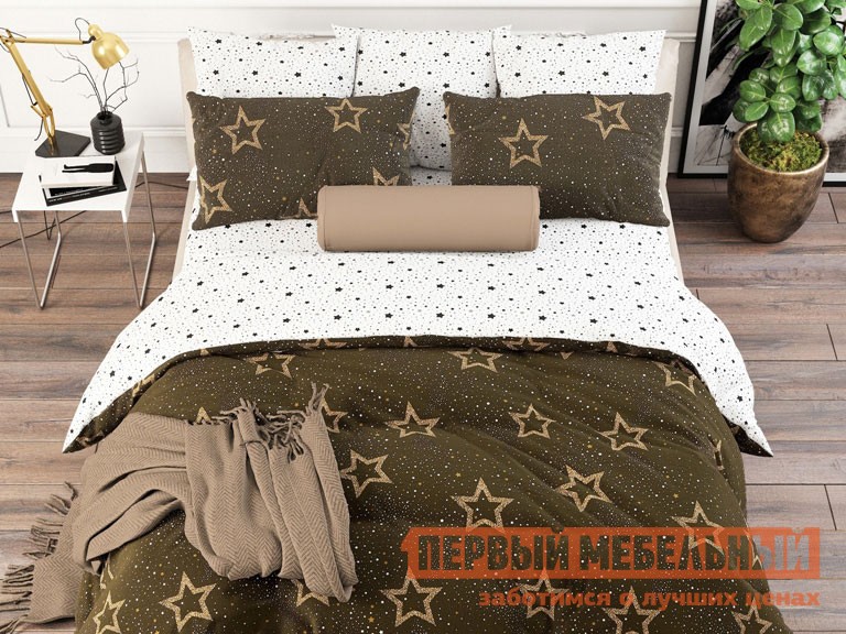 Комплект постельного белья  Звездное небо Звездное небо, коричневый, поплин, Двуспальный