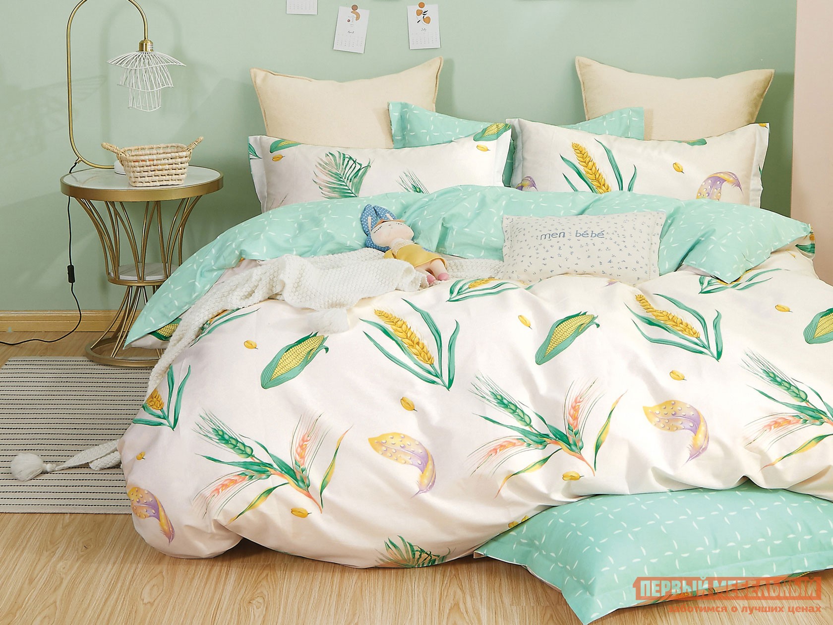 Детский комплект постельного белья  КПБ сатин Основа Снов белый, кукуруза Белый, кукуруза, сатин, Полутороспальный
