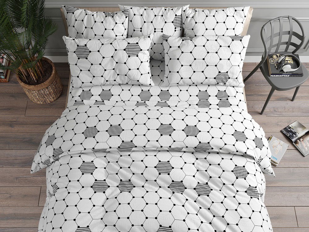 Комплект постельного белья  КПБ бязь белый соты Соты, черно-белый, поплин, Полутороспальный