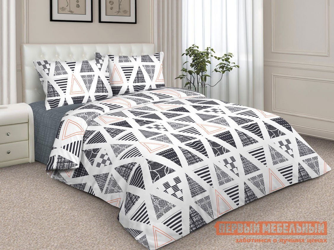 Комплект постельного белья  Сиада Черно-белые треугольники, Полутороспальный