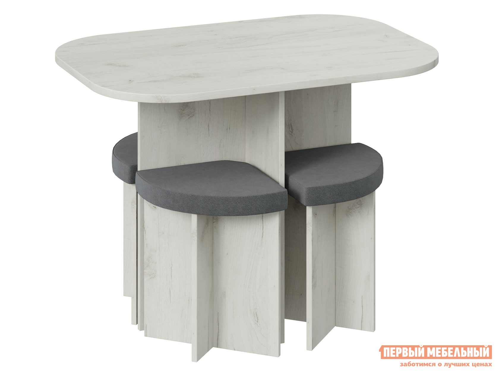 Обеденная группа для столовой и гостиной  Олимп Дуб Крафт белый / Серый, велюр