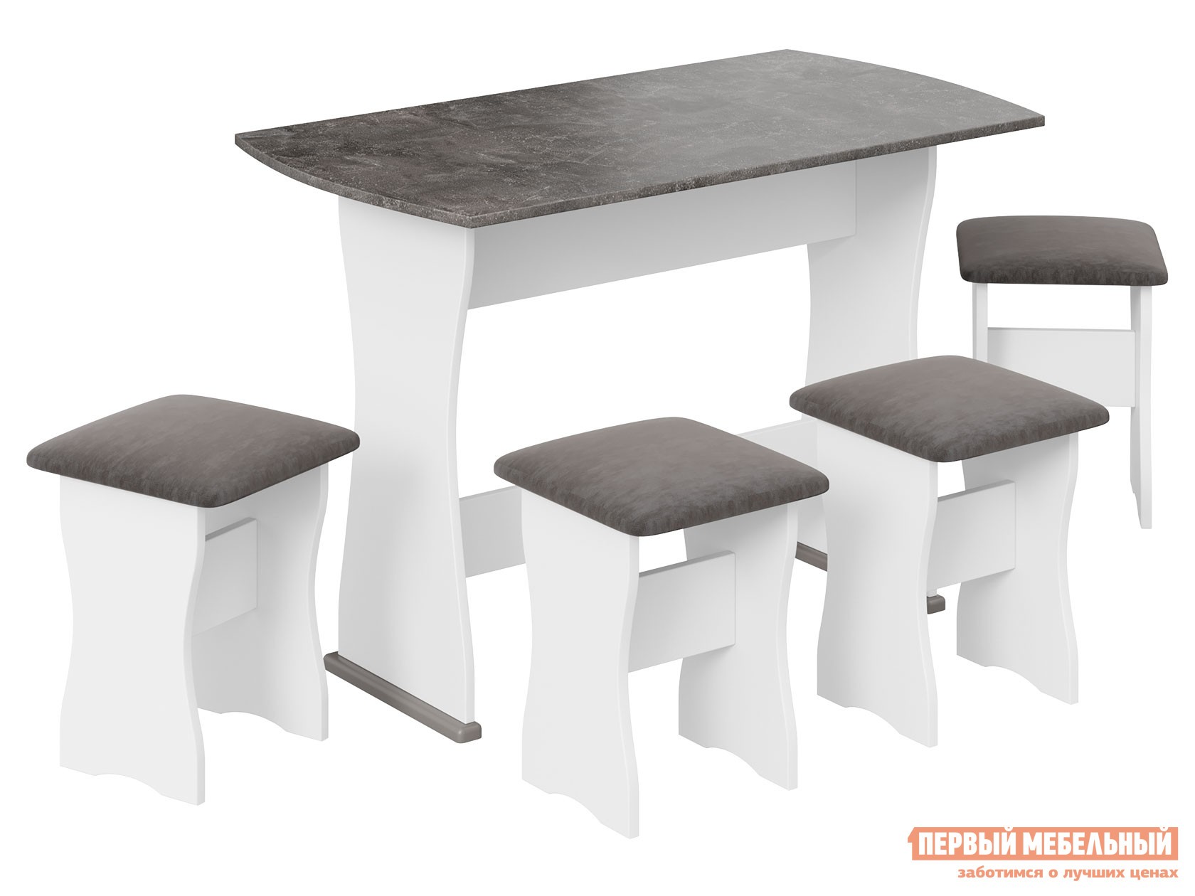 Обеденная группа для столовой и гостиной  Десерт Белый / Ателье темный / Серый, иск. замша