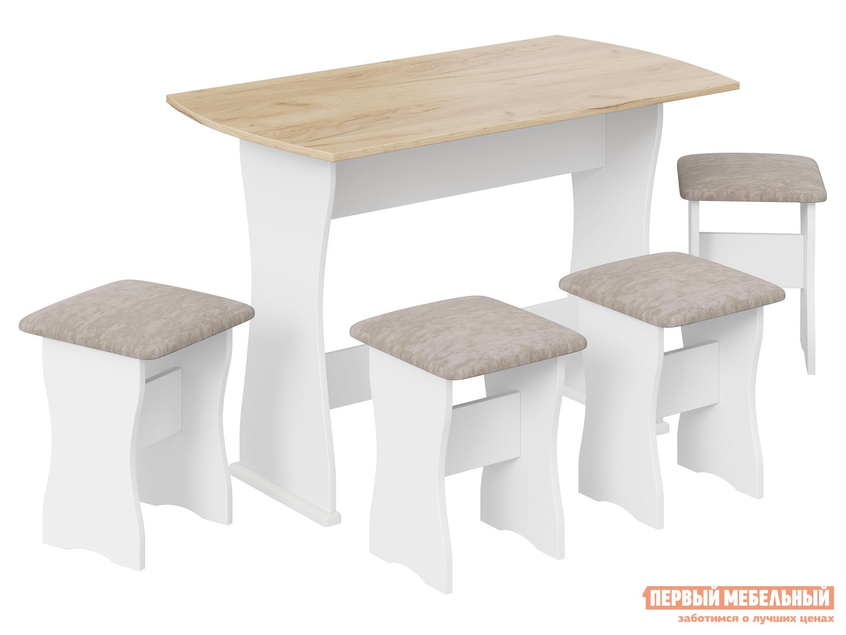 Обеденная группа для столовой и гостиной  Десерт Белый / Дуб Крафт золотой / Светло-коричневый, иск. замша