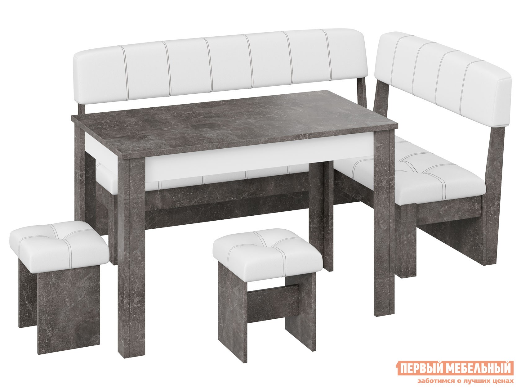 Обеденная группа для столовой и гостиной  Альфа Ателье темный / Белый / Белый, иск. кожа