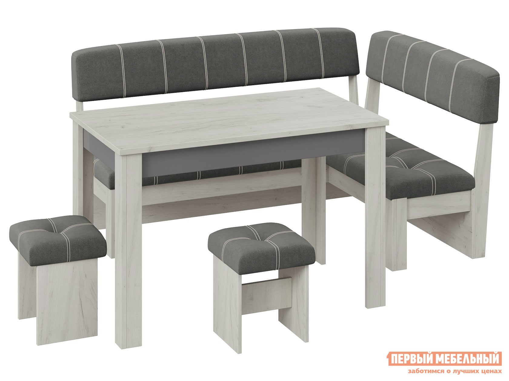 Обеденная группа для столовой и гостиной  Альфа Дуб Крафт белый / Антрацит / Серый, велюр