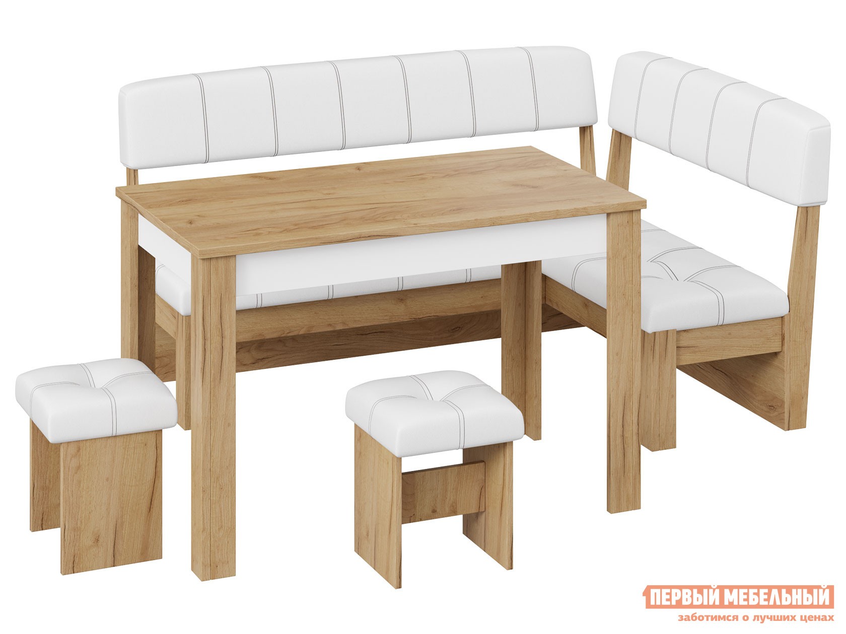 Обеденная группа для столовой и гостиной  Альфа Дуб Крафт золотой / Белый / Белый, иск. кожа