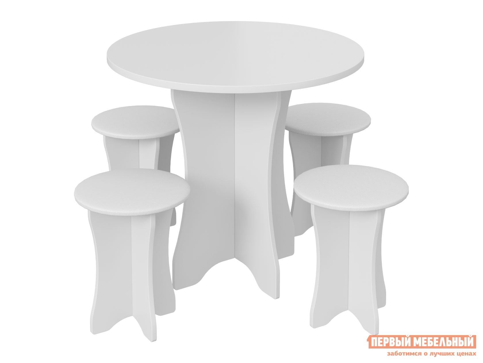 Обеденная группа для столовой и гостиной  Прима Белый / Белый, кожзам