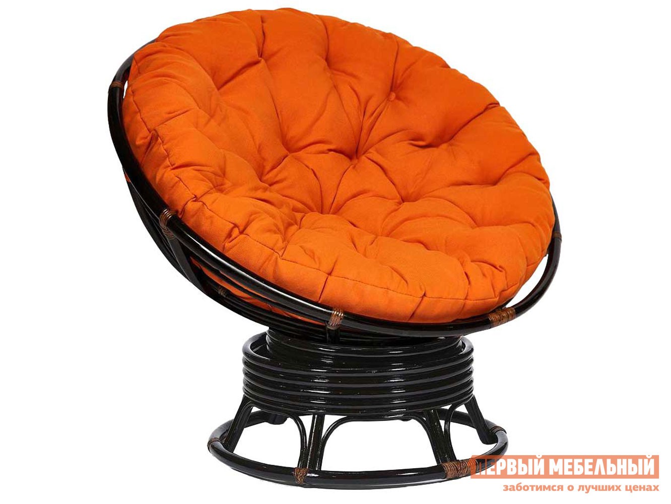 Плетеное кресло  Папасан Античный черно-коричневый, ротанг / Оранжевый, полиэстер, Оранжевый, полиэстер, С подушкой