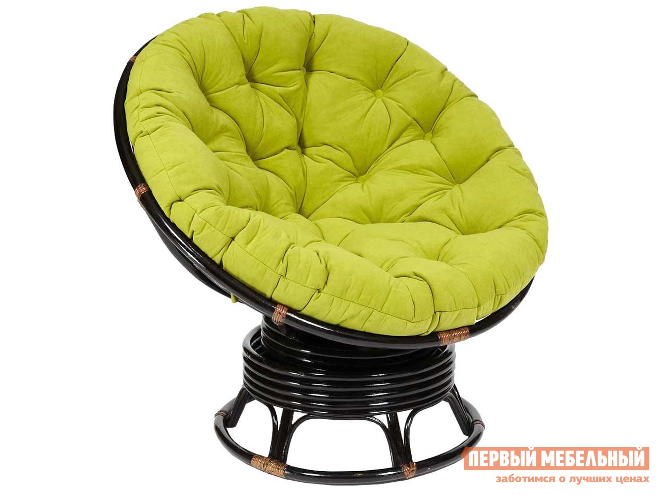 Плетеное кресло  Папасан Античный черно-коричневый, ротанг / Оливковый, флок, Оливковый, флок, С подушкой