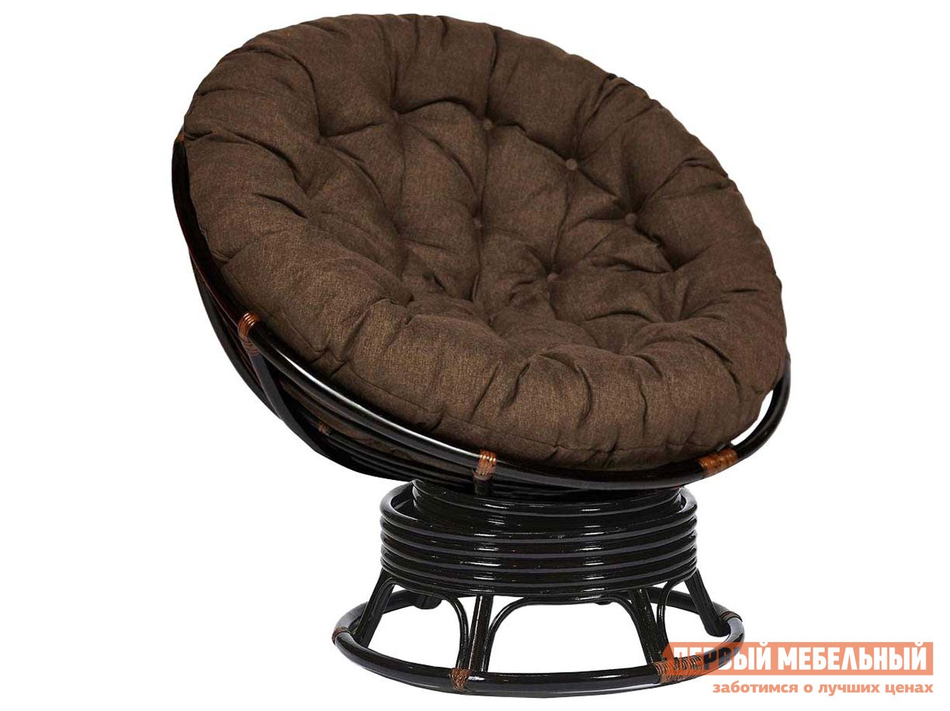 Плетеное кресло  Папасан Античный черно-коричневый, ротанг / Коричневый, полиэстер, Коричневый, полиэстер, С подушкой