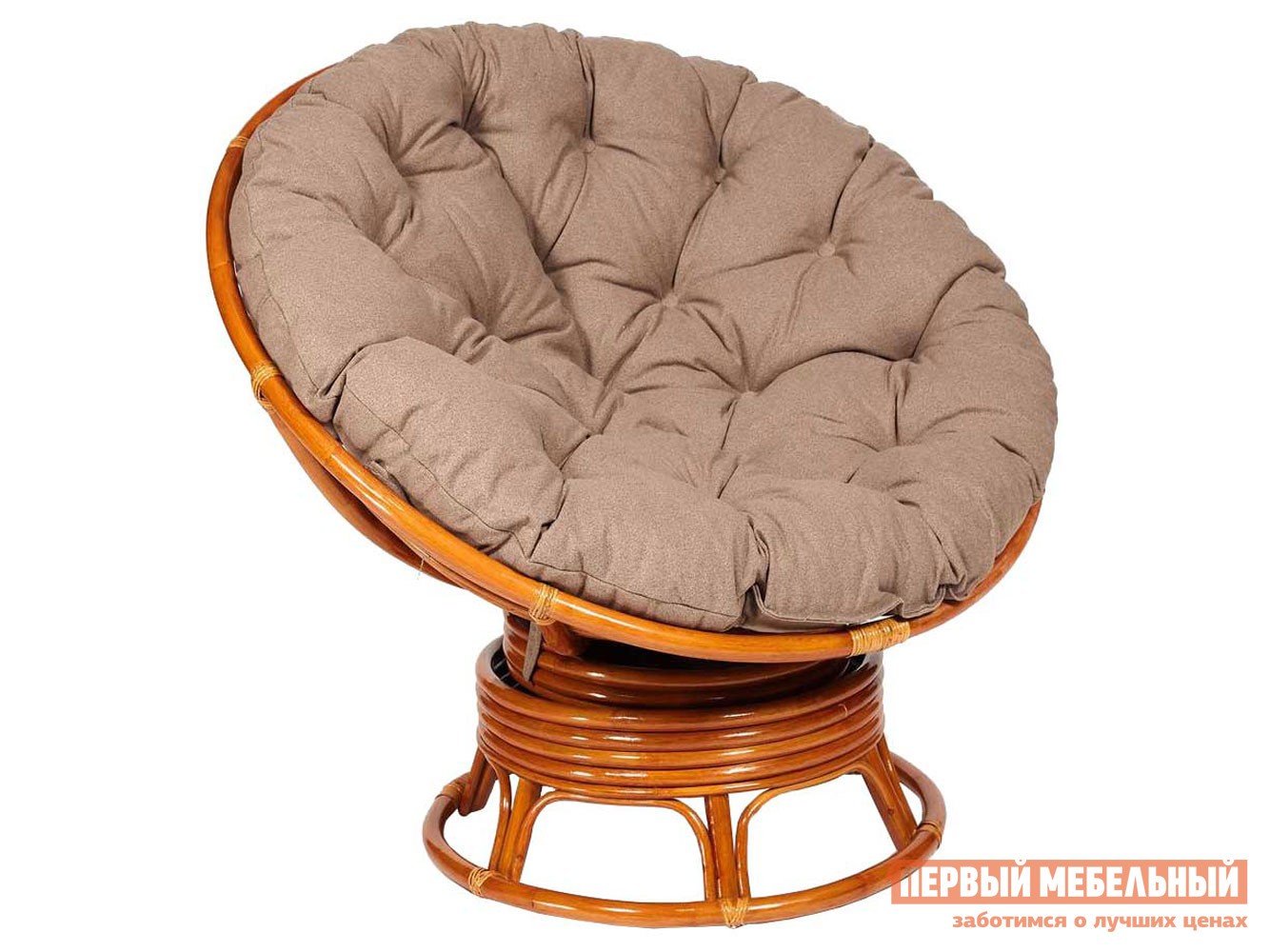 Плетеное кресло  Папасан Коньяк, ротанг / Коричневый, экошерсть, Коричневый, экошерсть, С подушкой