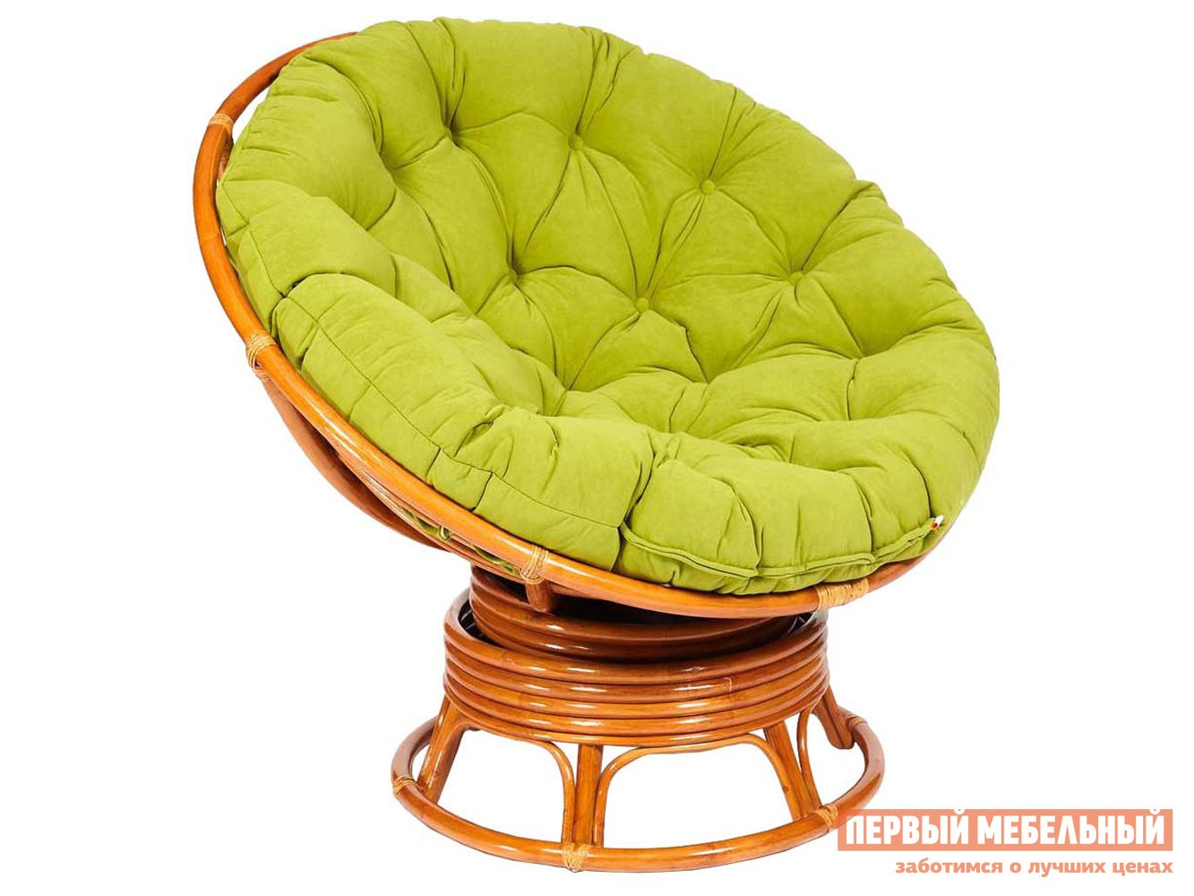 Плетеное кресло  Папасан Коньяк, ротанг / Оливковый, флок, Оливковый, флок, С подушкой