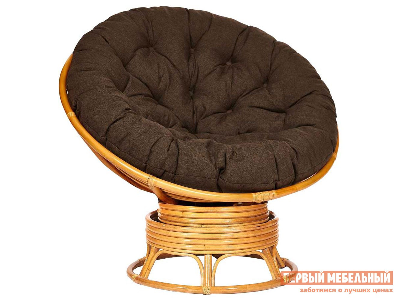 Плетеное кресло  Папасан Мед, ротанг / Коричневый, полиэстер, Коричневый, полиэстер, С подушкой