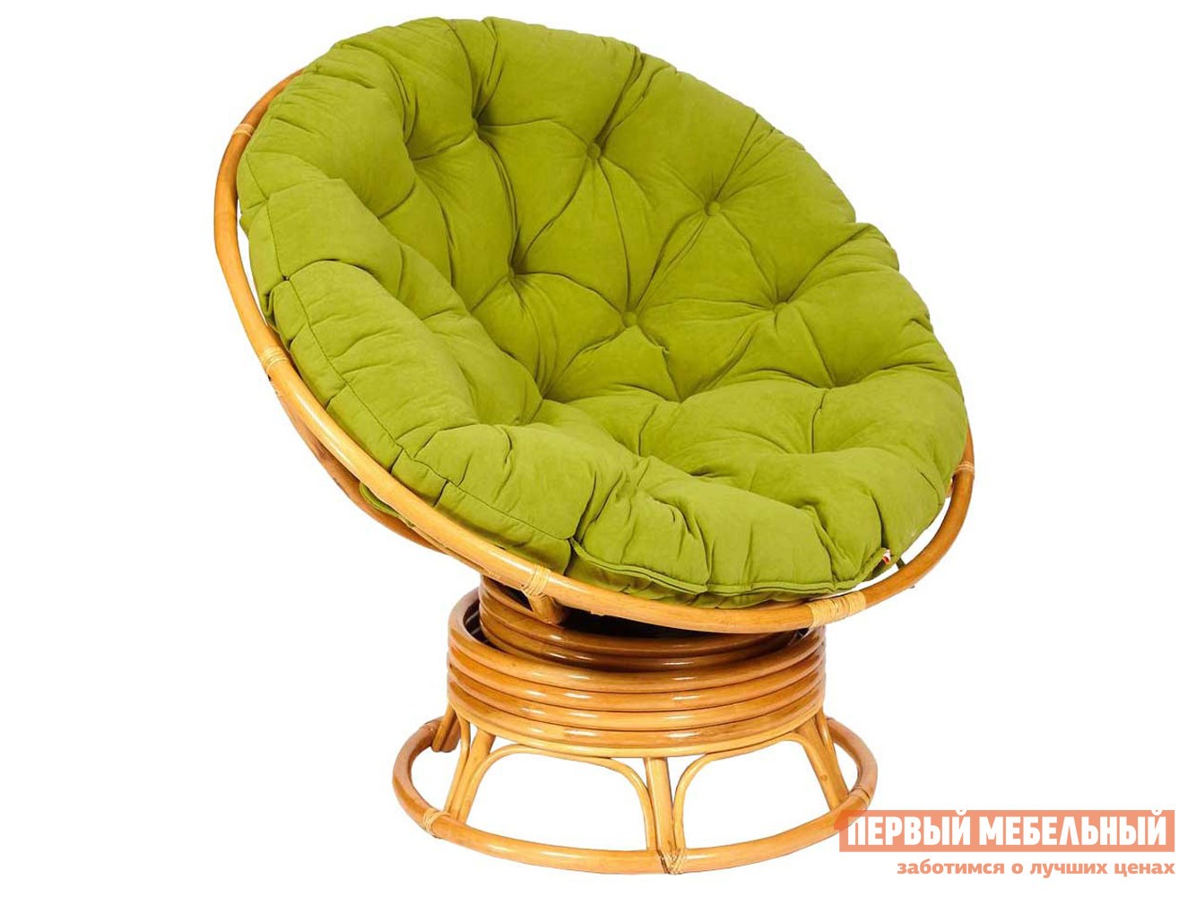 Плетеное кресло  Папасан Мед, ротанг / Оливковый, флок, Оливковый, флок, С подушкой