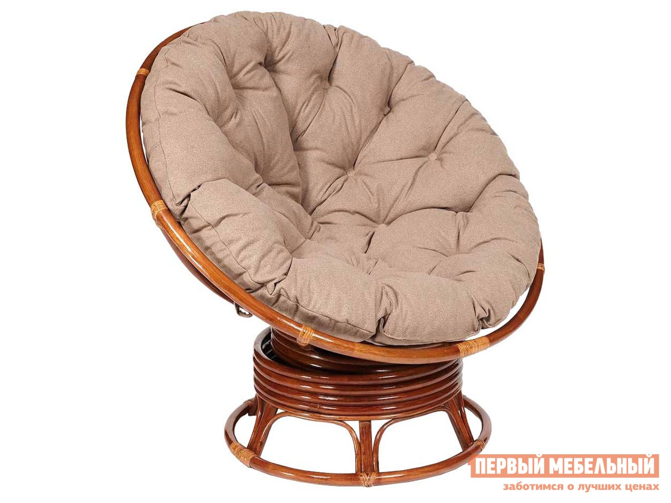 Плетеное кресло  Папасан Орех, ротанг / Коричневый, экошерсть, Коричневый, экошерсть, С подушкой