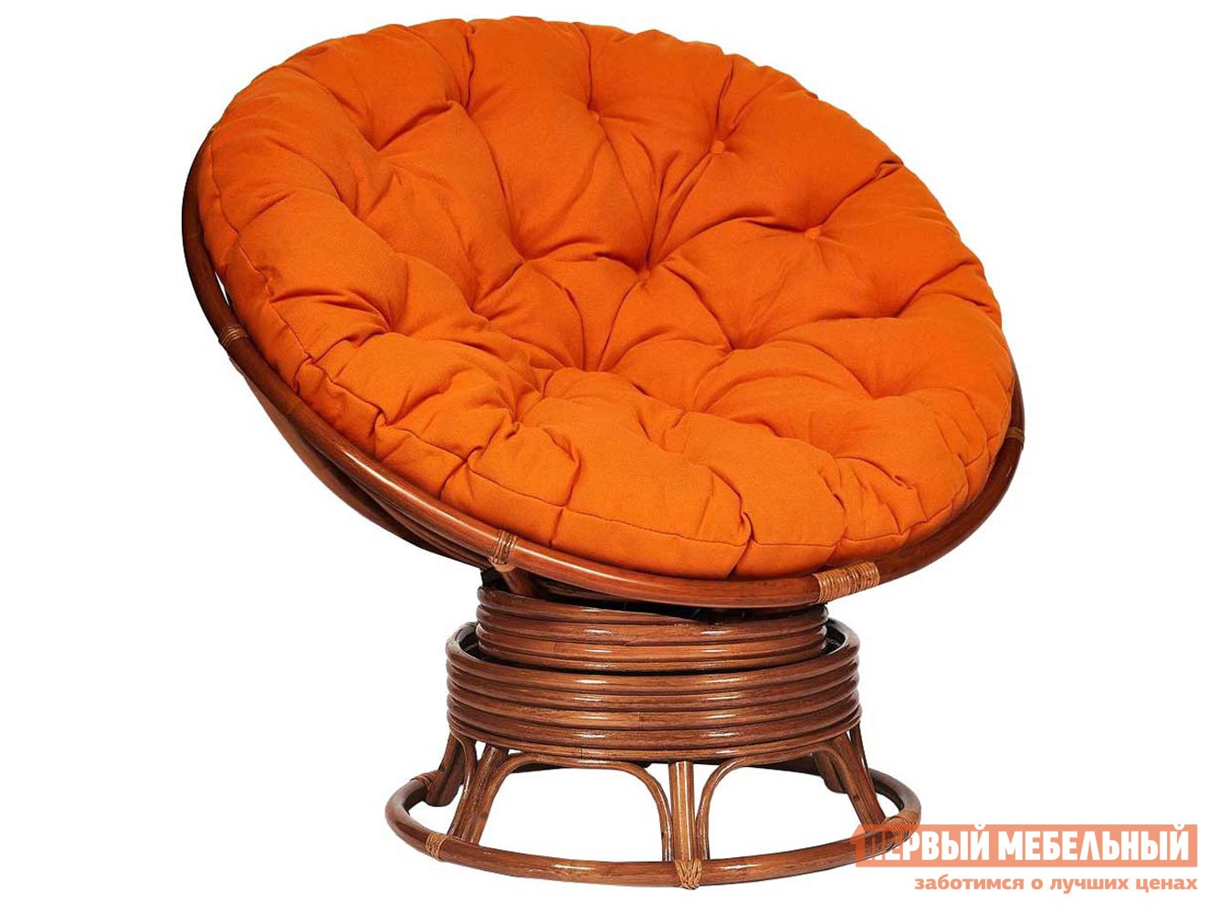 Плетеное кресло  Папасан Орех, ротанг / Оранжевый, полиэстер, Оранжевый, полиэстер, С подушкой