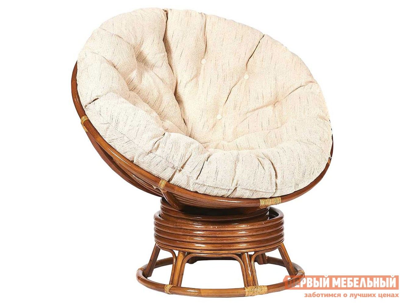 Плетеное кресло  Папасан Орех, ротанг / Бежевый, рогожка, Бежевый, рогожка, С подушкой