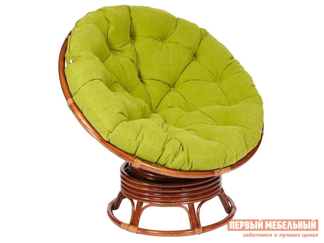 Плетеное кресло  Папасан Орех, ротанг / Оливковый, флок, Оливковый, флок, С подушкой