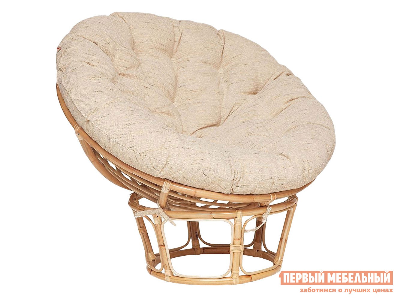 Плетеное кресло  Папасан Эко Натуральный, ротанг / Бежевый, рогожка
