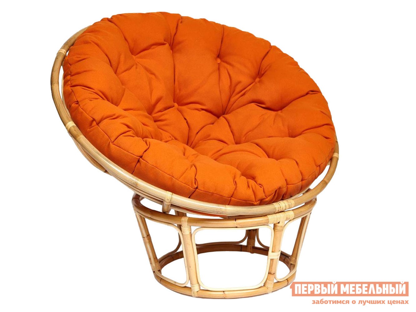 Плетеное кресло  Папасан Эко Натуральный, ротанг / Оранжевый, полиэстер