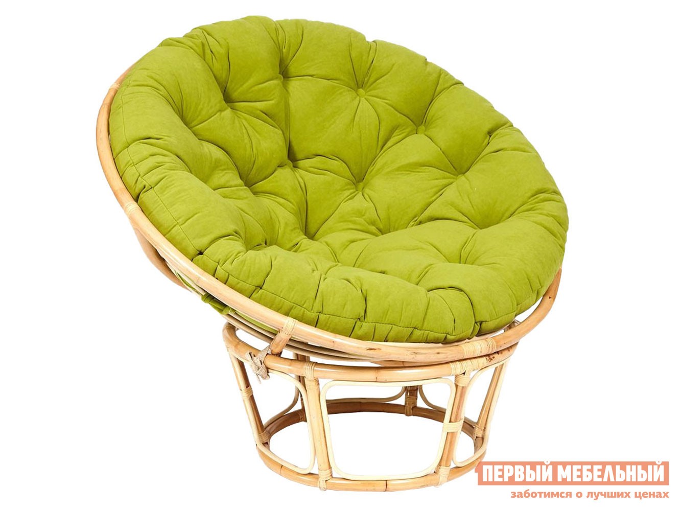 Плетеное кресло  Папасан Эко Натуральный, ротанг / Оливковый, флок