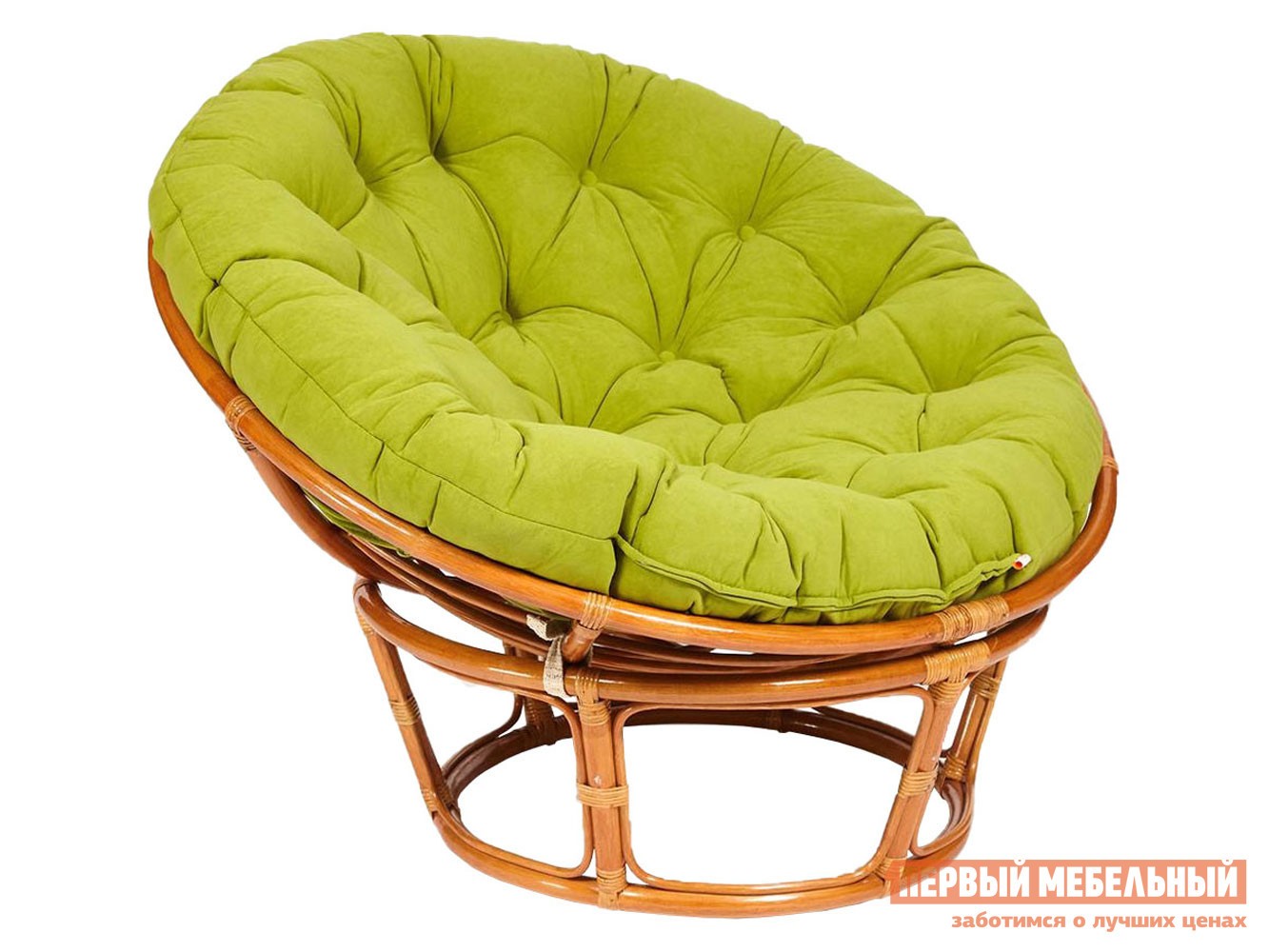 Плетеное кресло  Папасан Коньяк, ротанг / Оливковый, флок, Оливковый, флок