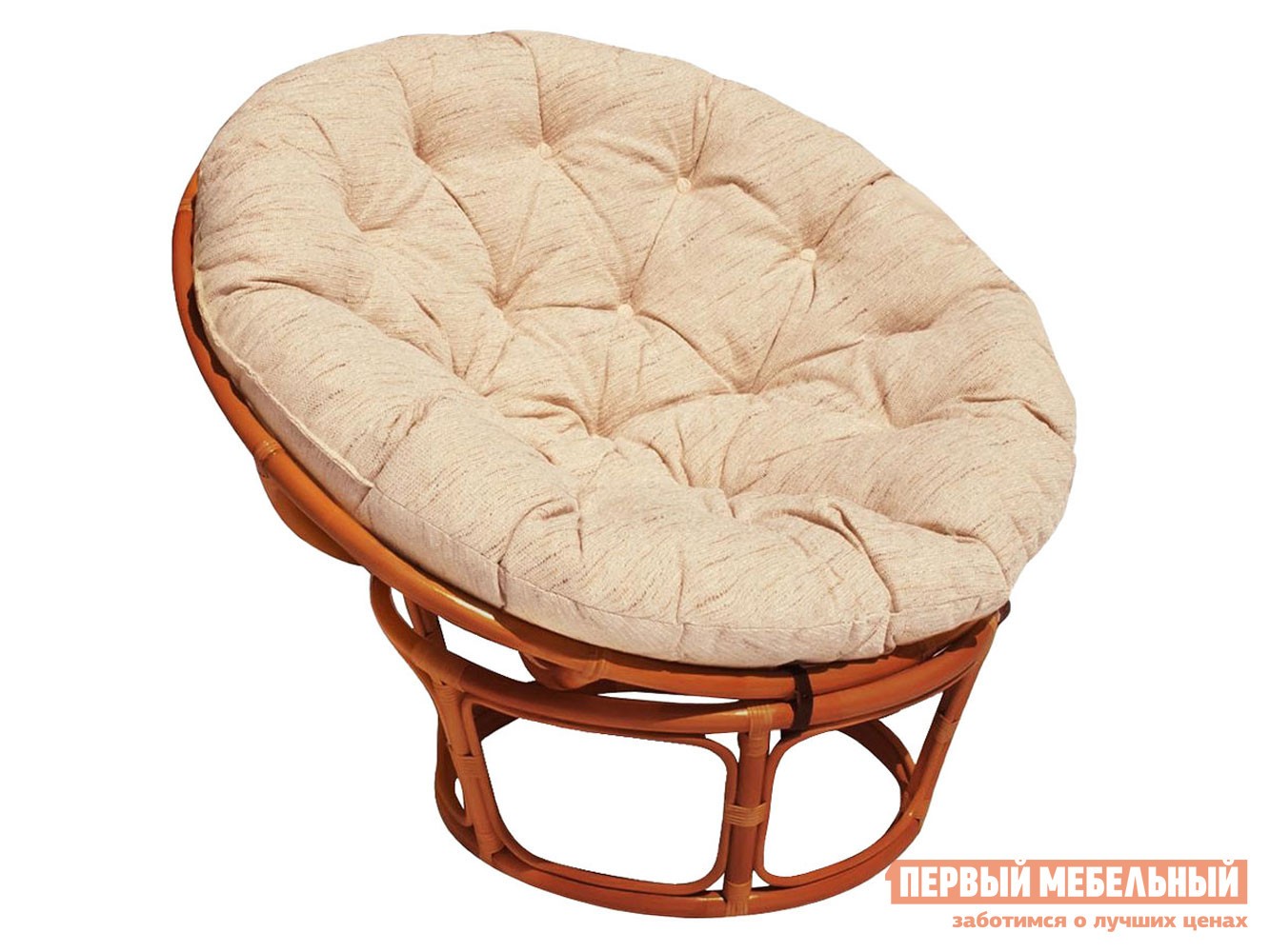 Плетеное кресло  Папасан Коньяк, ротанг / Бежевый, рогожка, Бежевый, рогожка