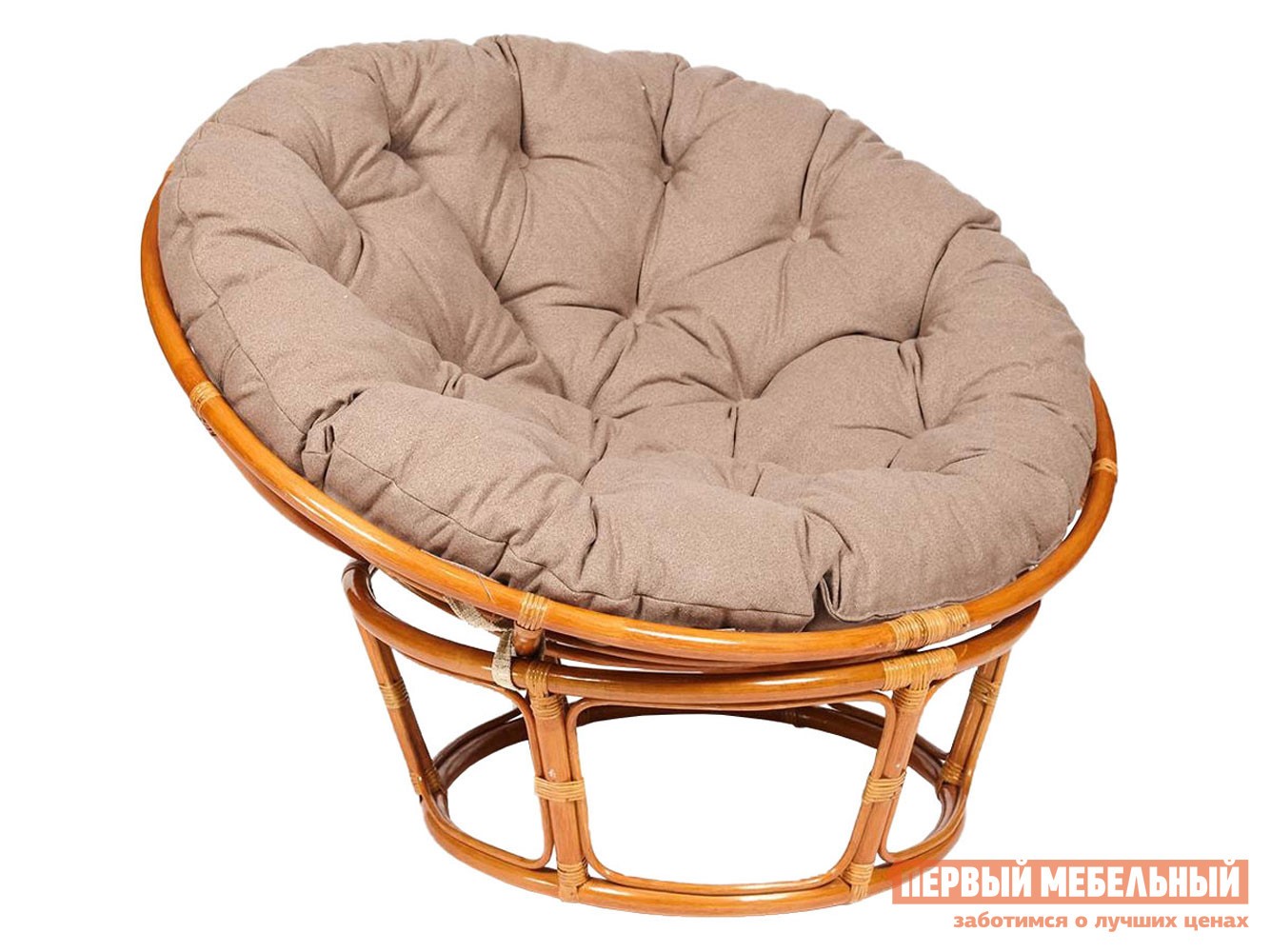 Плетеное кресло  Папасан Коньяк, ротанг / Коричневый, экошерсть, Коричневый, экошерсть