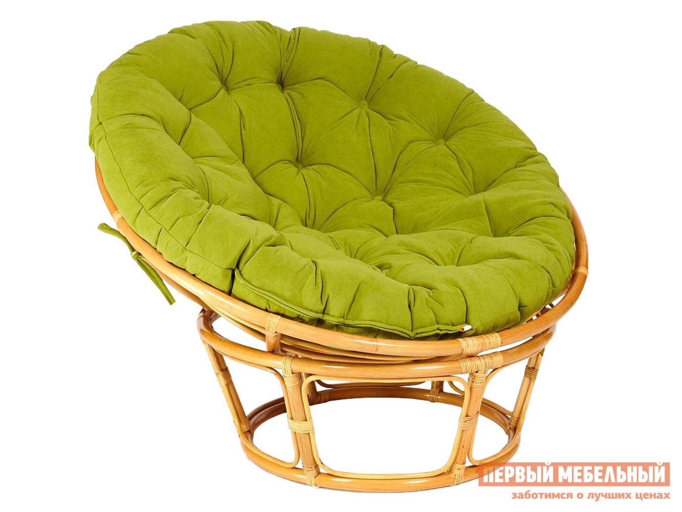 Плетеное кресло  Папасан Мед, ротанг / Оливковый, флок, Оливковый, флок