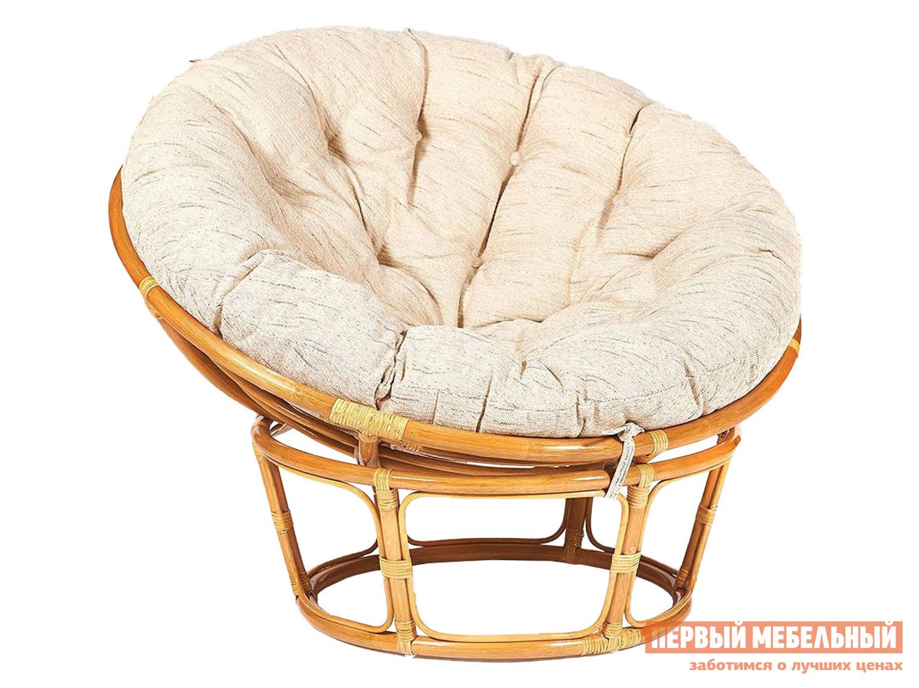 Плетеное кресло  Папасан Мед, ротанг / Бежевый, рогожка, Бежевый, рогожка