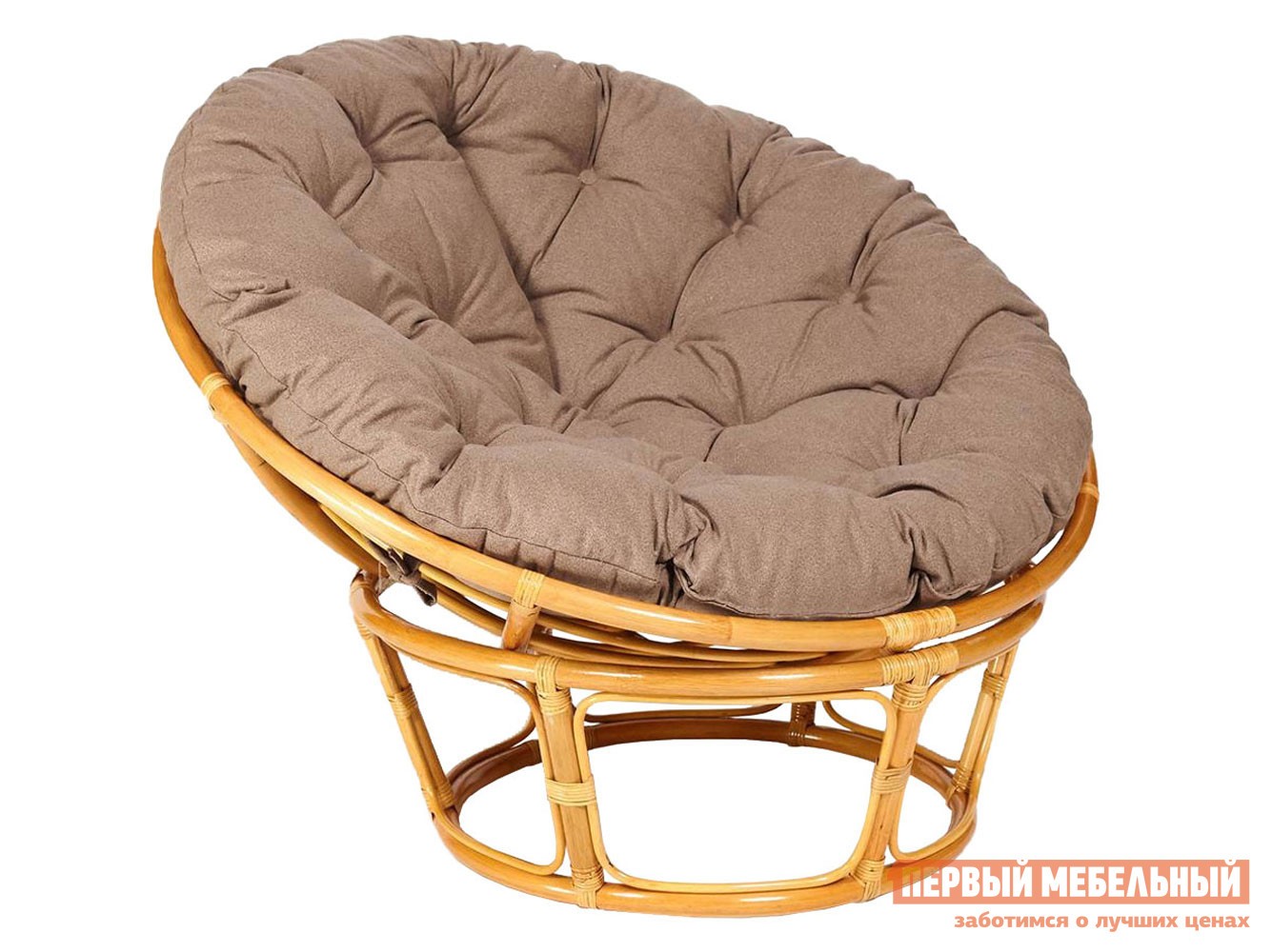 Плетеное кресло  Папасан Мед, ротанг / Коричневый, экошерсть, Коричневый, экошерсть