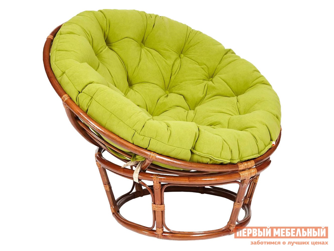 Плетеное кресло  Папасан Орех, ротанг / Оливковый, флок, Оливковый, флок