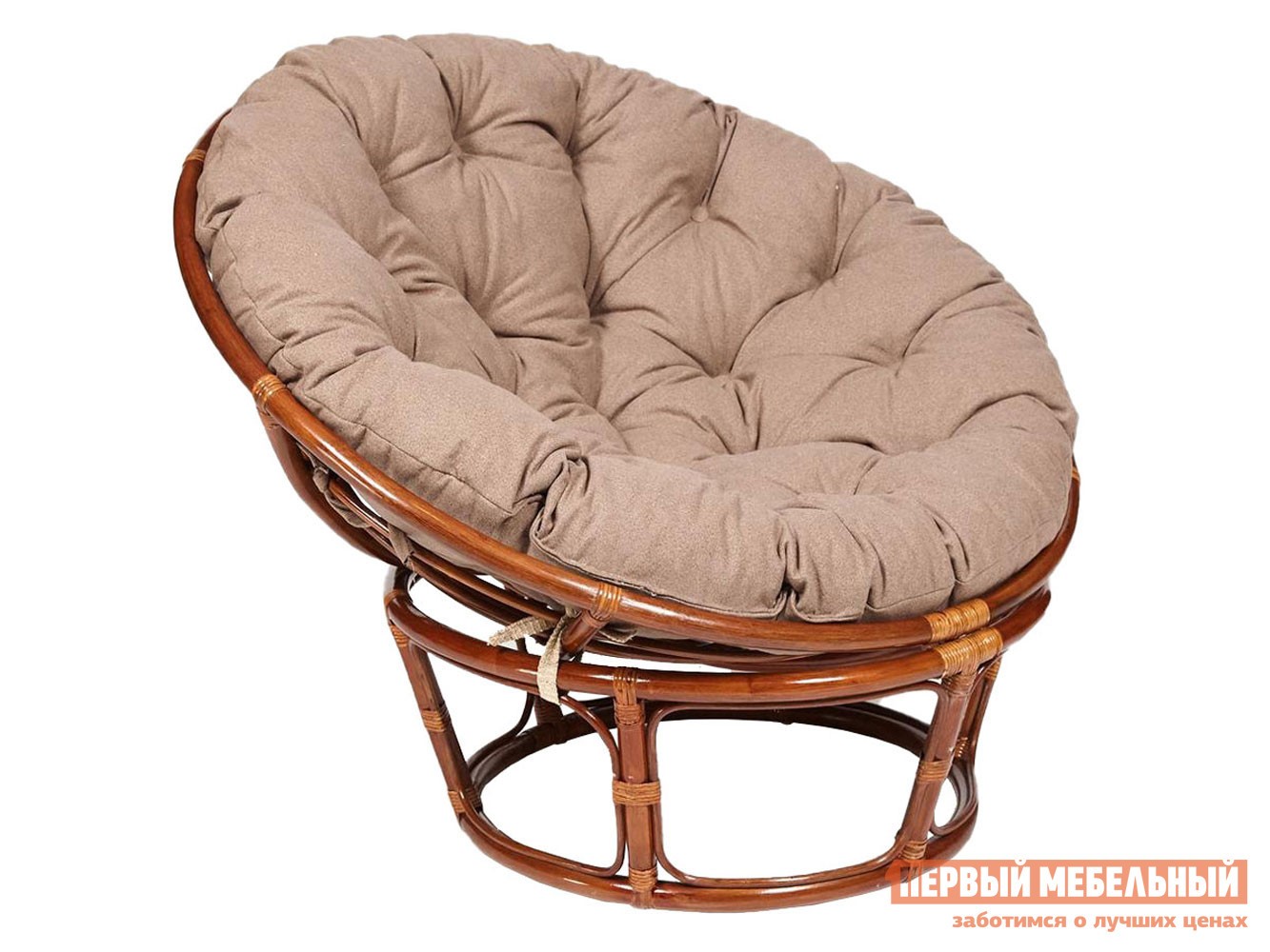 Плетеное кресло  Папасан Орех, ротанг / Коричневый, экошерсть, Коричневый, экошерсть