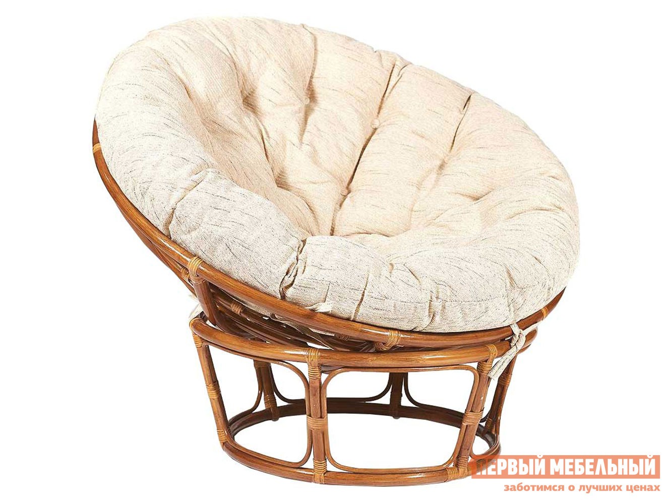 Плетеное кресло  Папасан Орех, ротанг / Бежевый, рогожка, Бежевый, рогожка