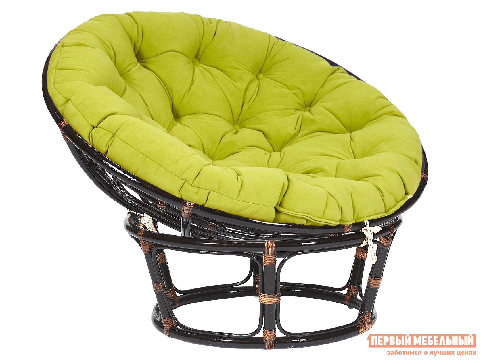 Плетеное кресло  Папасан Античный черно-коричневый, ротанг / Оливковый, флок, Оливковый, флок