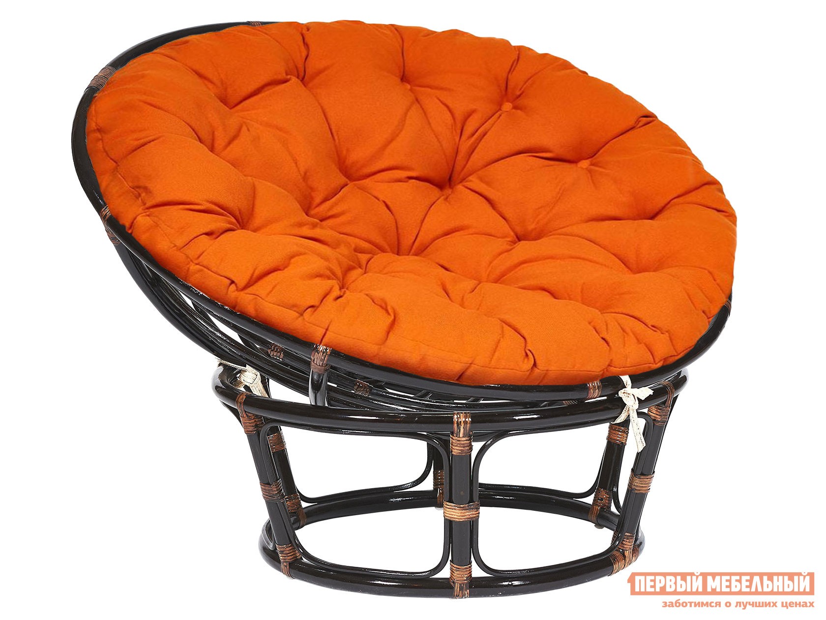 Плетеное кресло  Папасан Античный черно-коричневый, ротанг / Оранжевый, полиэстер, Оранжевый, полиэстер