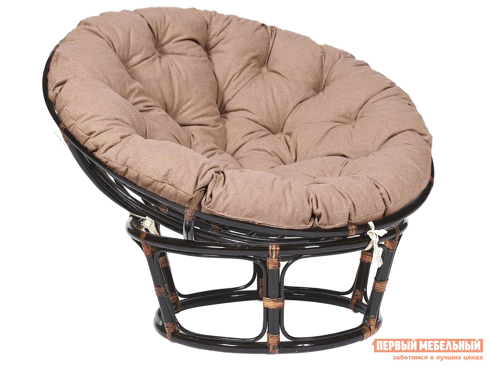 Плетеное кресло  Папасан Античный черно-коричневый, ротанг / Коричевый, экошерсть, Коричневый, экошерсть