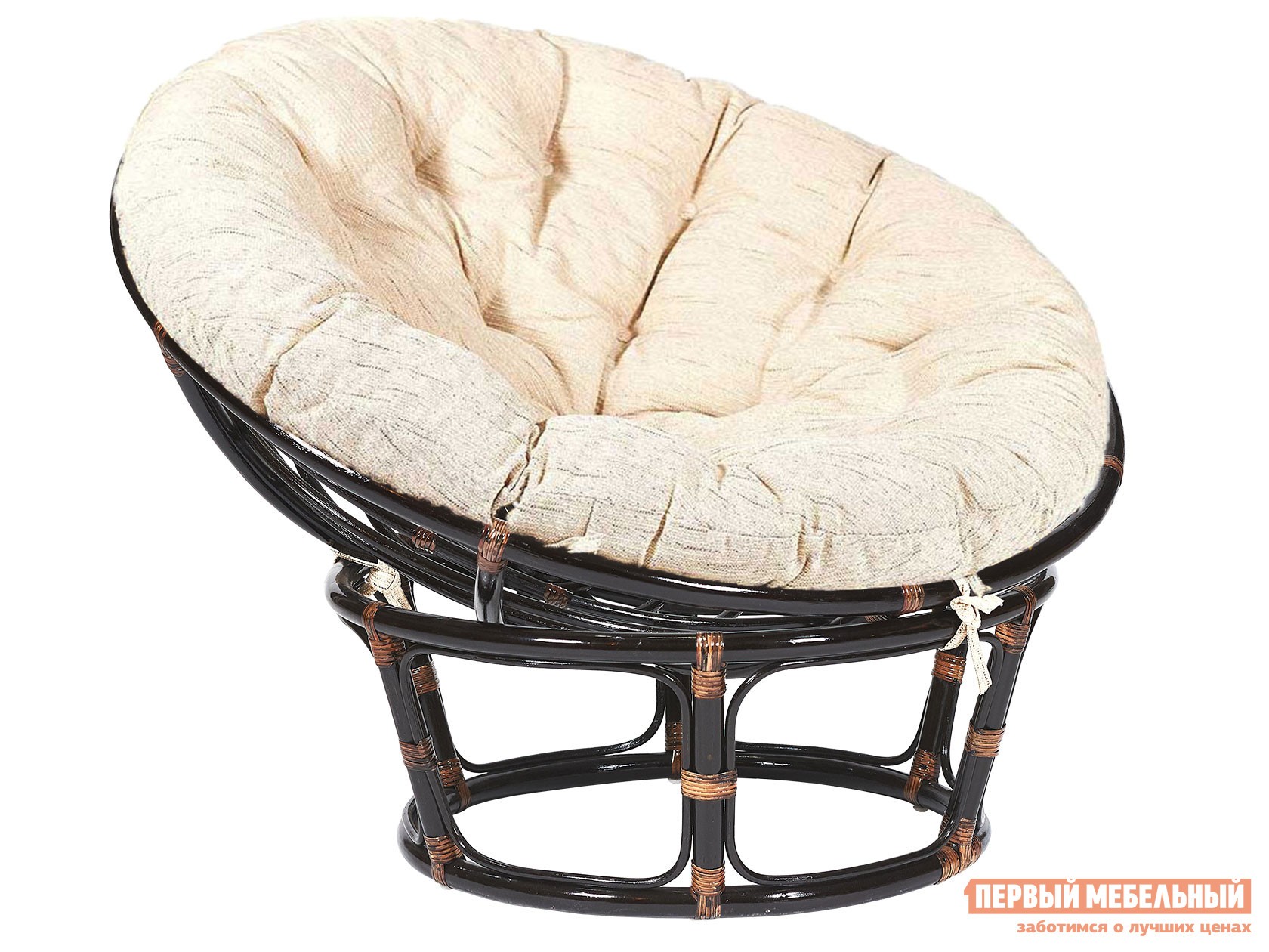 Плетеное кресло  Папасан Античный черно-коричневый, ротанг / Бежевый, рогожка, Бежевый, рогожка