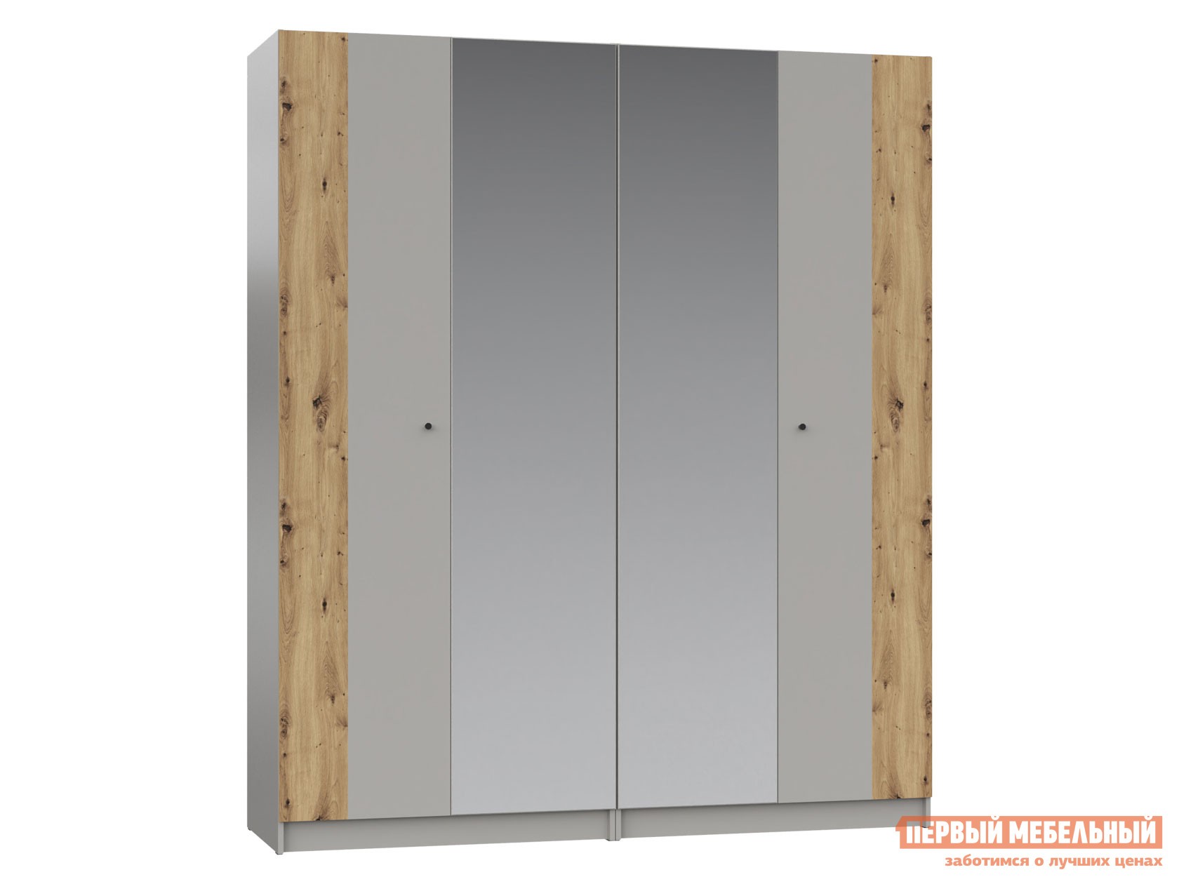 Распашной шкаф  Нордик Дуб Артизан / Холодный серый / Зеркало