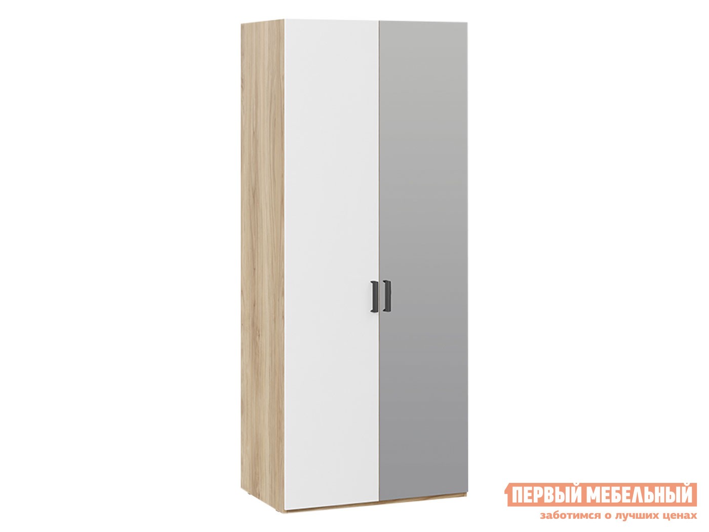Распашной шкаф  Рико Яблоня Беллуно / Белый глянец / Зеркало, С глухим и зеркальным фасадами