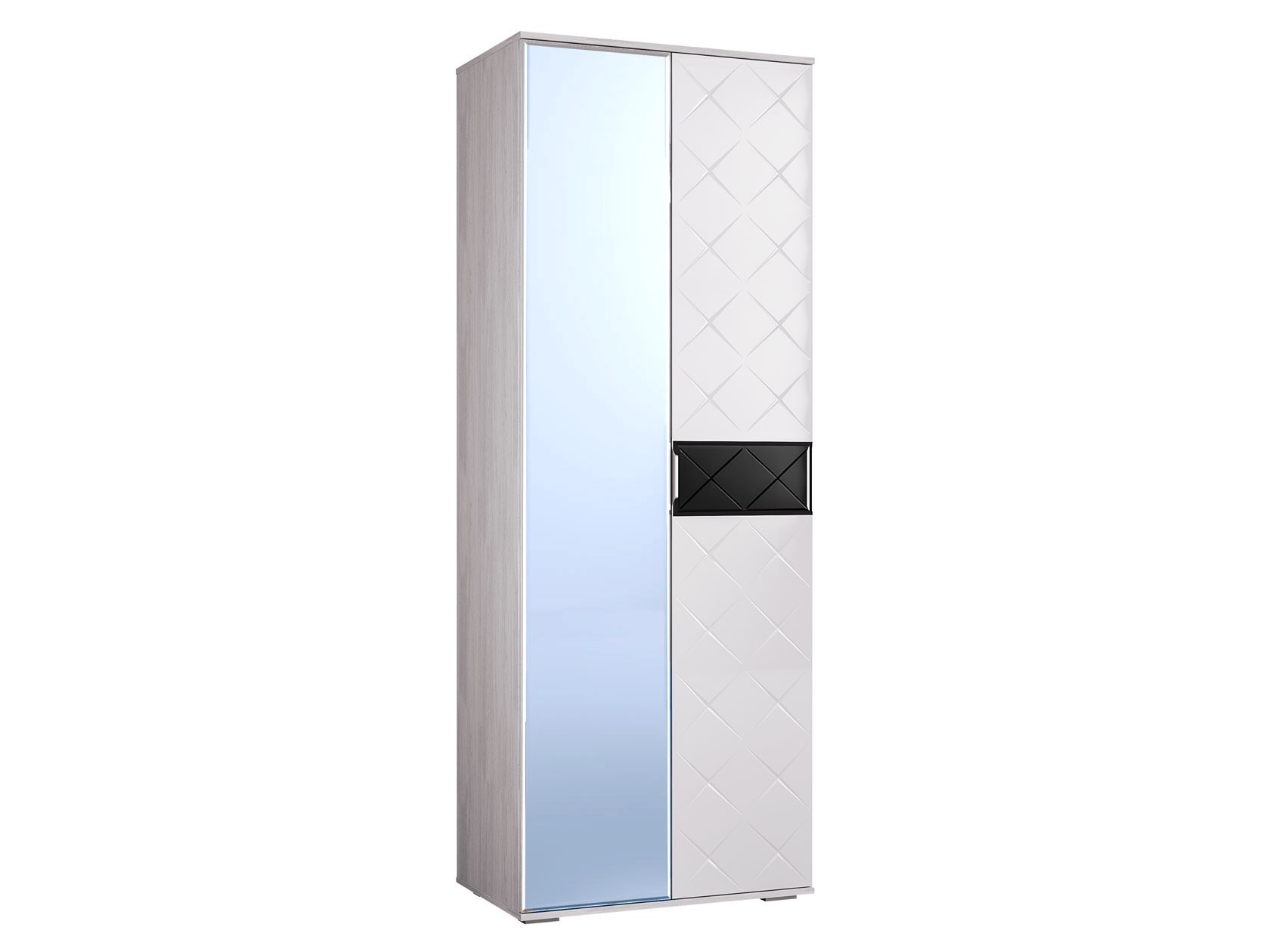 Распашной шкаф  Кимберли Белый ясень / Белый глянец / Черный глянец