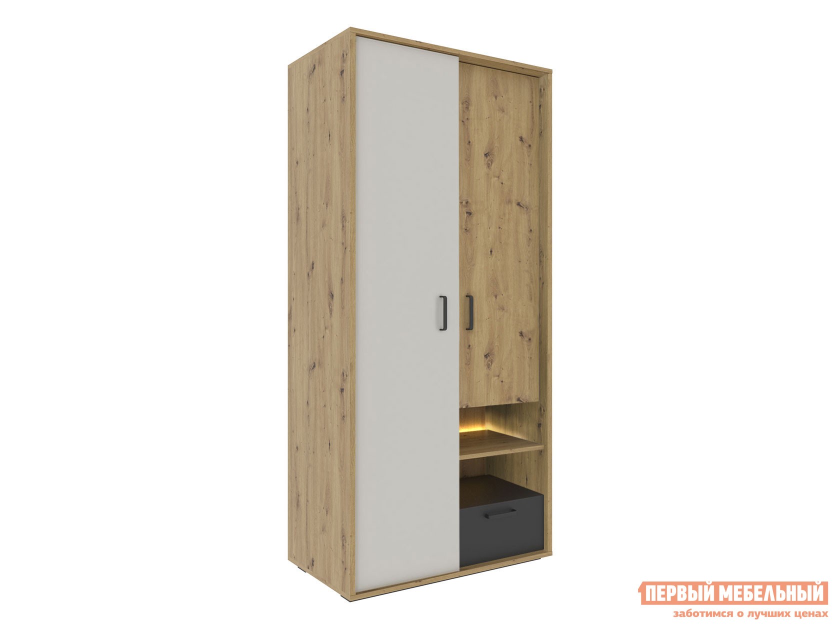 Распашной шкаф  Кубо Дуб Артизан / Черный матовый / Холодный серый, С блоком питания