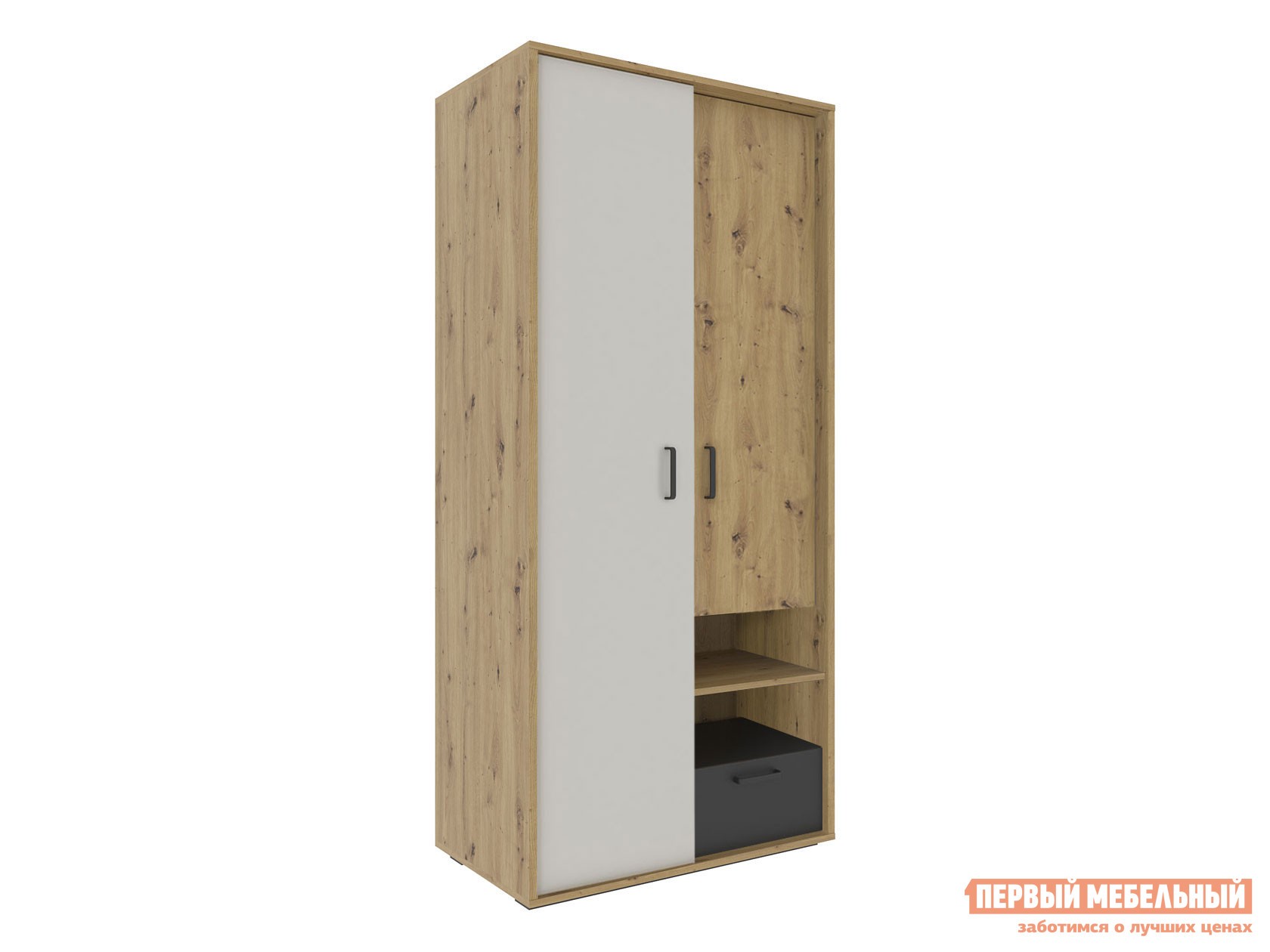 Распашной шкаф  Кубо Дуб Артизан / Черный матовый / Холодный серый, Без блока питания