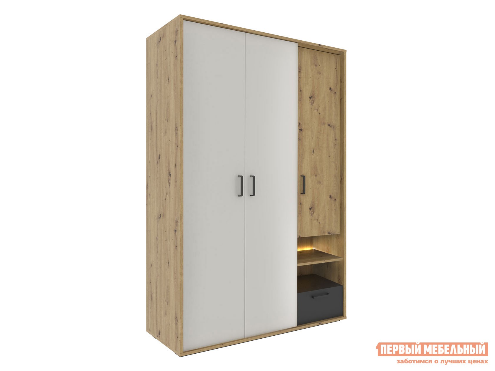 Распашной шкаф  Кубо Дуб Артизан / Черный матовый / Холодный серый, С блоком питания