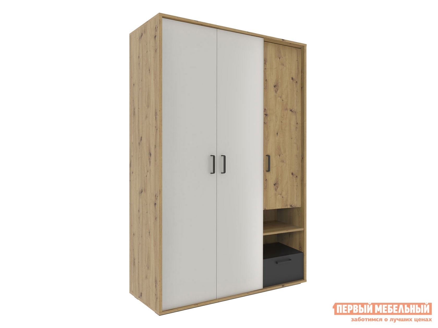 Распашной шкаф  Кубо Дуб Артизан / Черный матовый / Холодный серый, Без блока питания