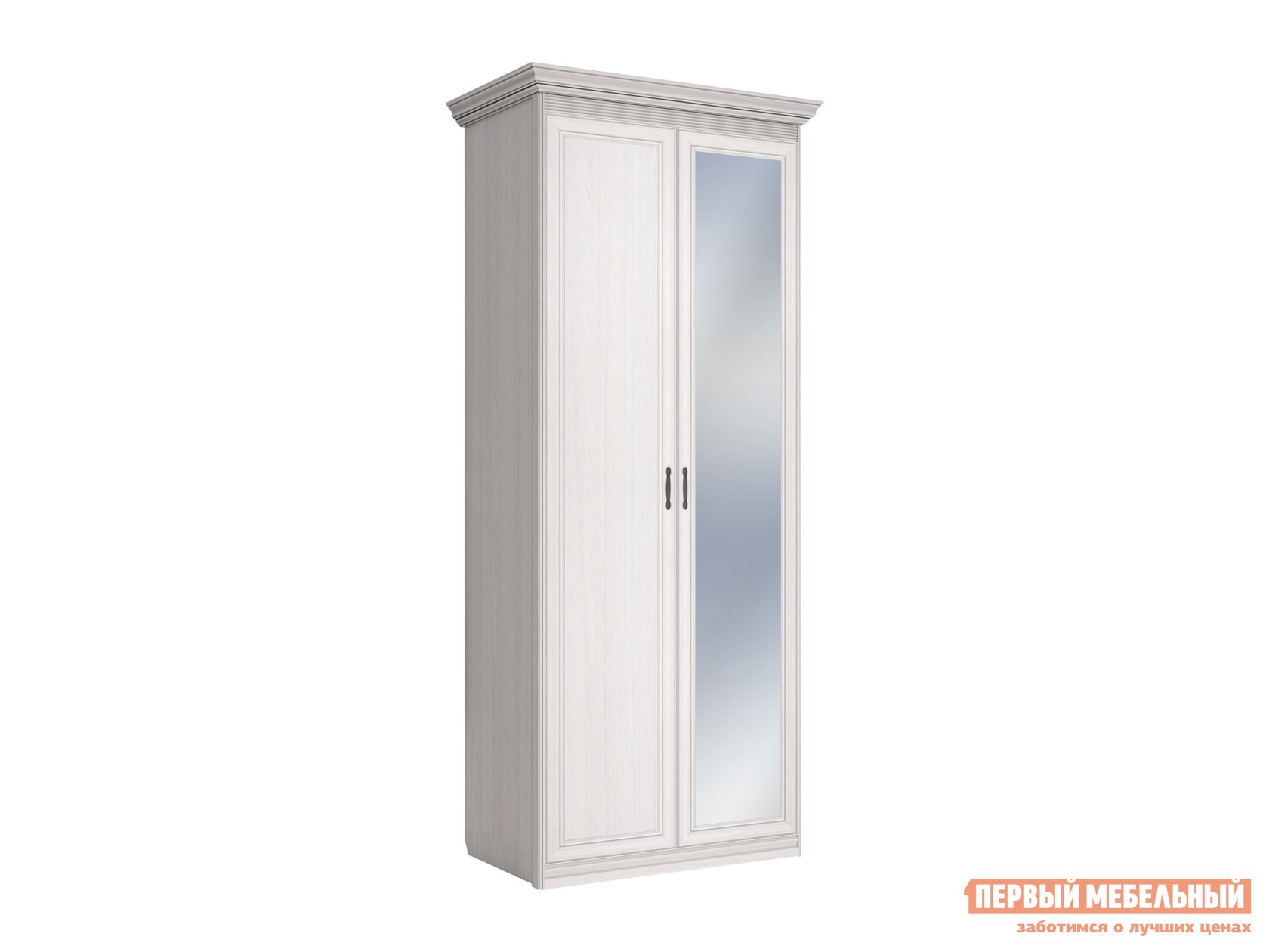 Распашной шкаф  Неаполь Ясень Анкор светлый / Патина серебро, С одним зеркалом