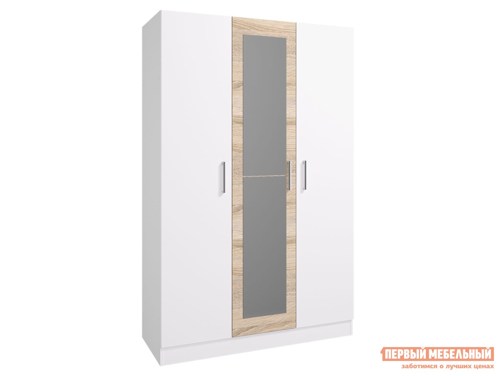 Распашной шкаф  Леси Белый / Дуб Сонома, С зеркалом
