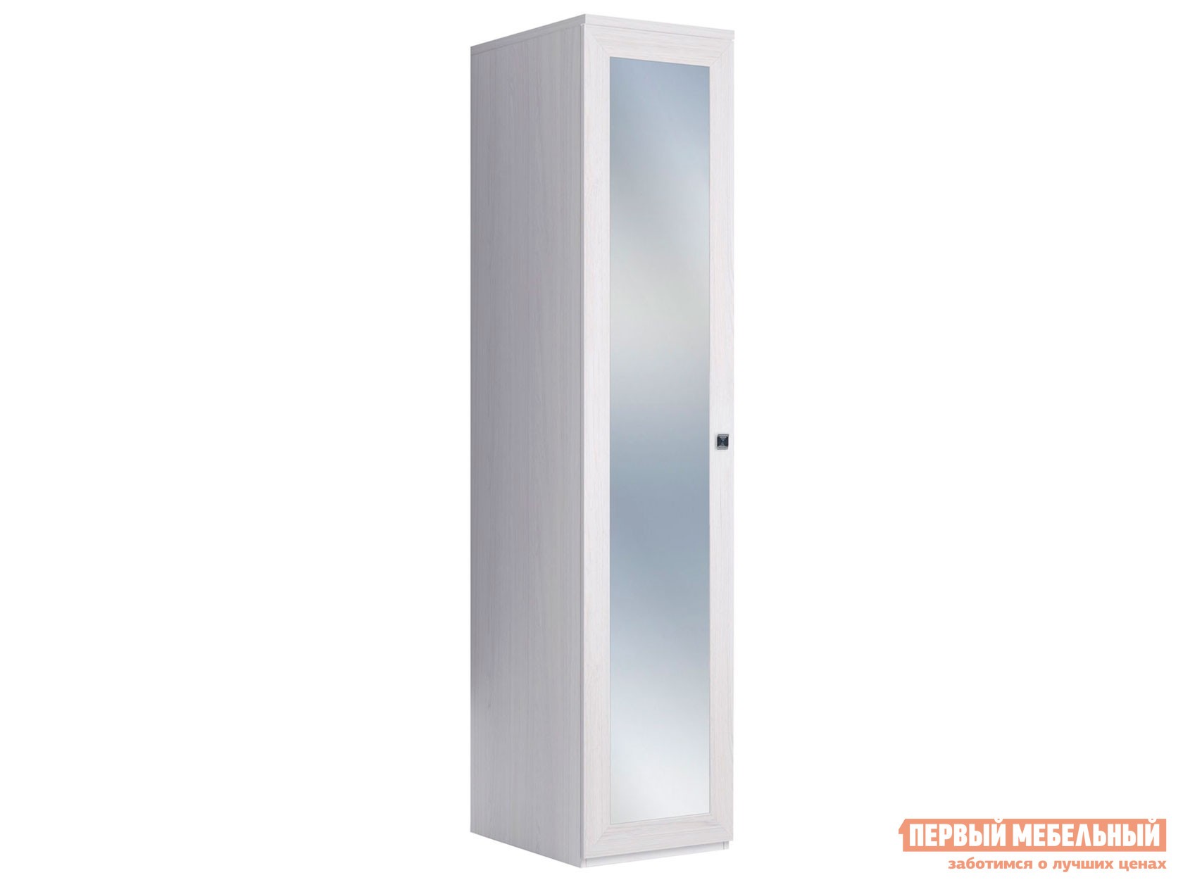 Распашной шкаф  Парма Нео 18 Ясень Анкор светлый / Экокожа белая, С зеркальным фасадом