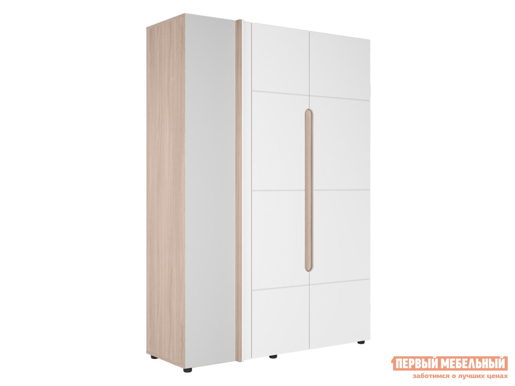 Распашной шкаф  Палермо С Ясень Шимо светлый / Белый глянец, С зеркалом