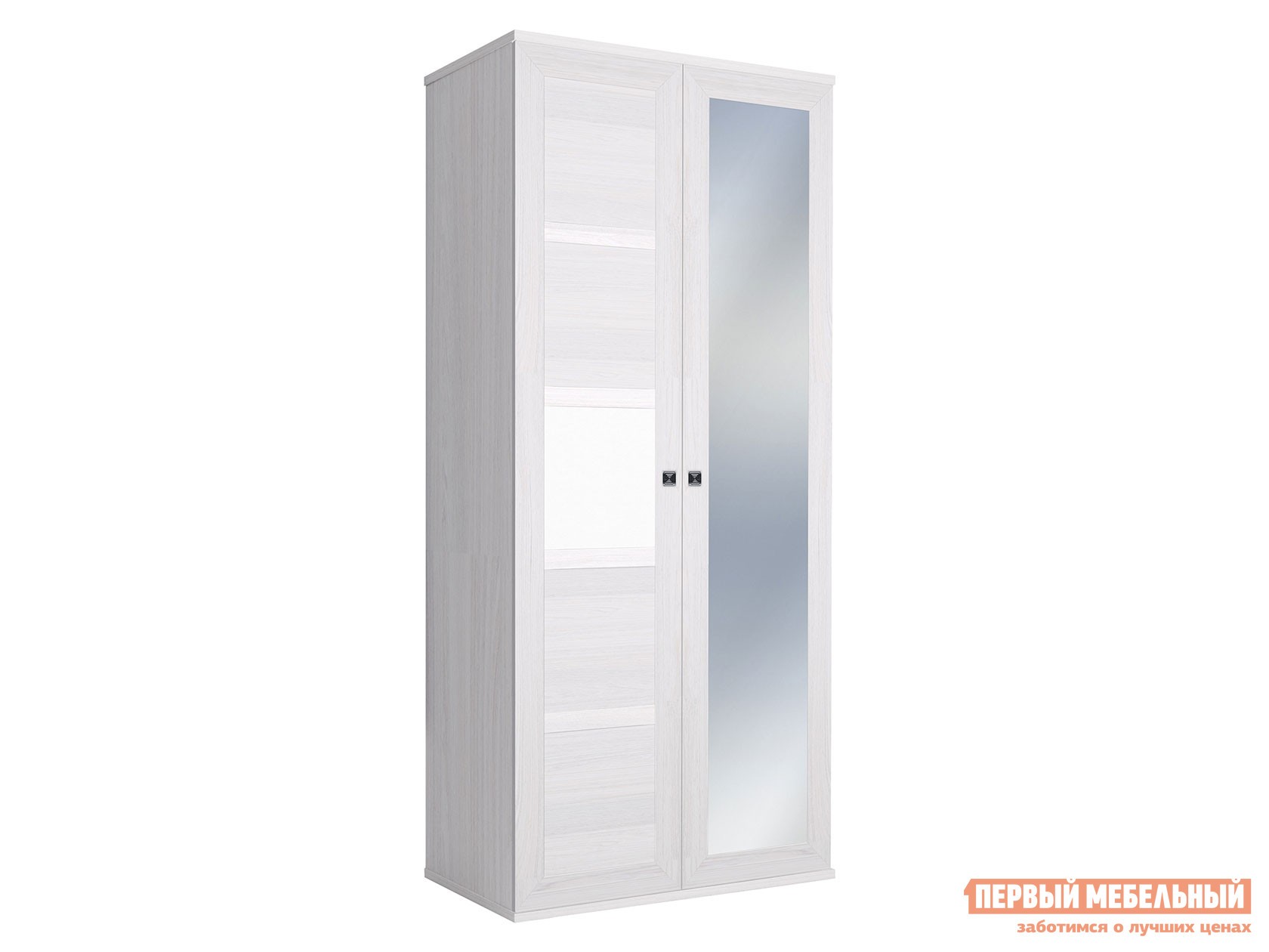 Распашной шкаф  Парма Нео 19 Ясень Анкор светлый / Экокожа белая, С одним зеркалом